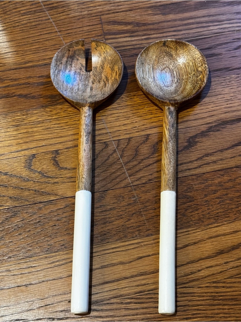 Wooden Salad Servers with White Handles - Set of 2